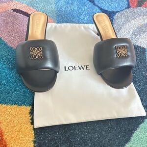 Loewe Black and Gold Slide Sandals